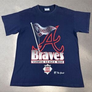 Vintage Atlanta Braves Shirt Large USA 93 NL West Champs MLB 90s